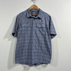 Stio Mens XXL Blue Eddy Plaid Short Sleeve Western Snap Button Down Shirt Hiker